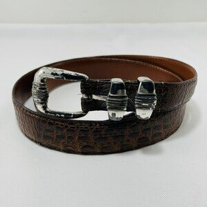 Vintage South American Crocodile Leather Belt Buckle Men Size 40 Western Cowboy
